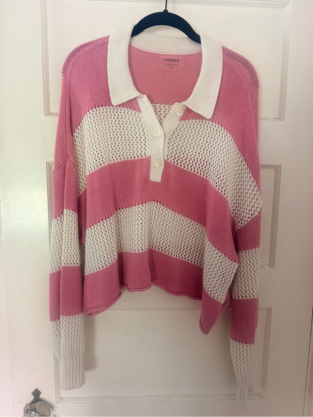 L*Space Pink & White Striped Polo Knit Sweater